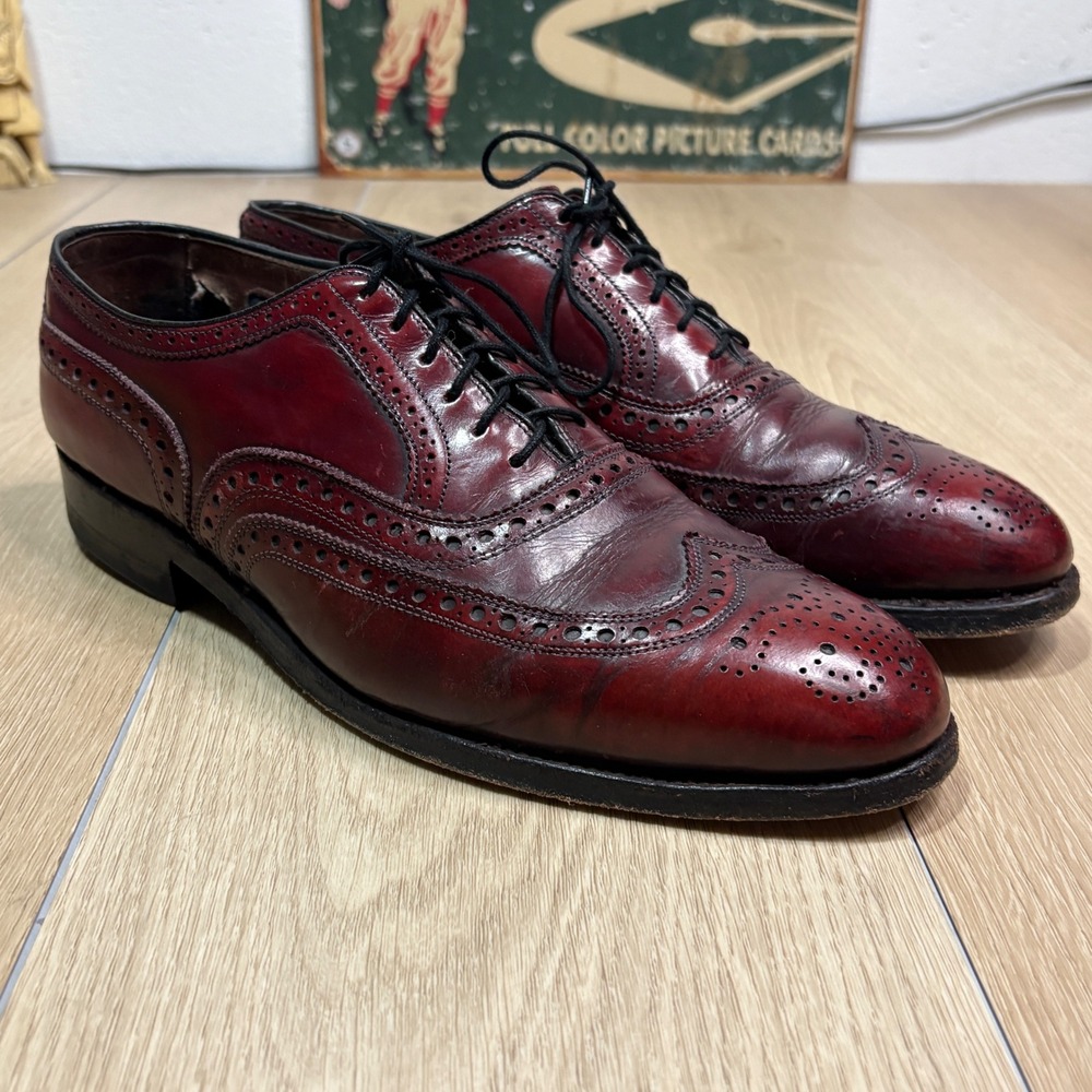 Allen‎ Edmonds McAllister Burgundy Leather Wingtip Oxford Shoes Mens 8 D 6275